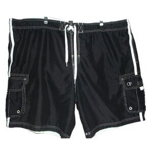 OP Swim Trunks Mens 3XL (48-50) black white 10" inseam lined shorts pockets